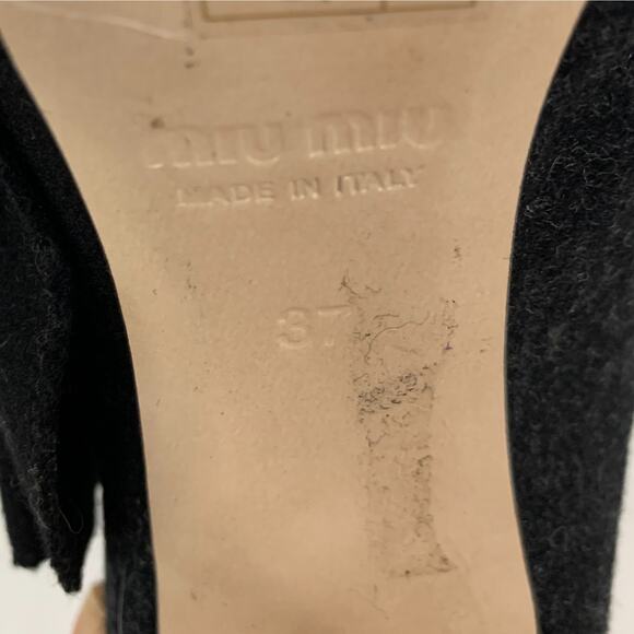 Miu Miu Dark Grey and Black Wool Open Toe Ankle Boots Booties Size 37 US 7 - Picture 10 of 10